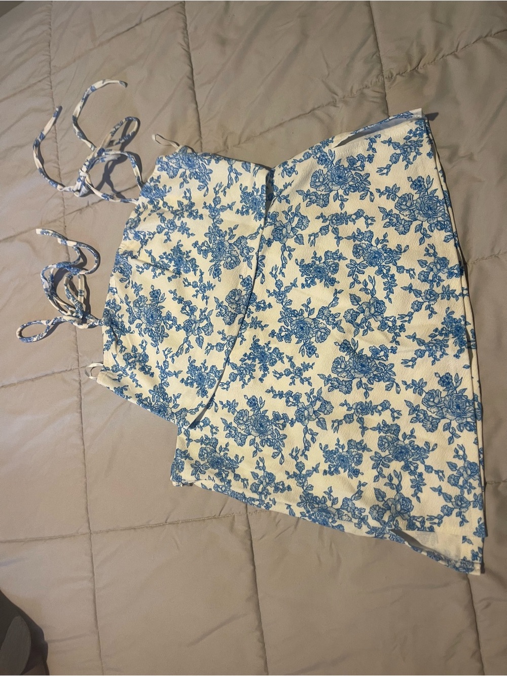 SHEIN White Mini Skirt with Blue Floral Print
